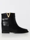 Via Roma 15 Black Leather Ankle Boot With Golden "v" Detail In Black