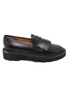 Via Roma 15 Fringe Detail Leather Moccasin With Cushioned Interior In Black