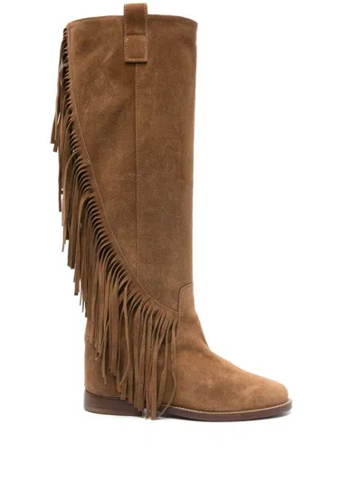 Via Roma 15 Fringe-detail Leather Slip-on Boots With Pull-tab Design