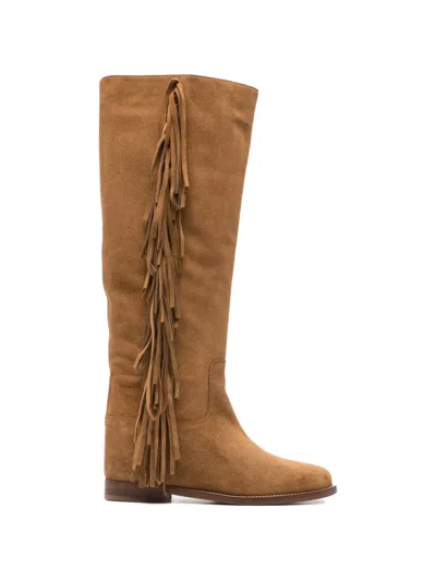 Via Roma 15 Fringe-detail Knee Length Boots In Brown