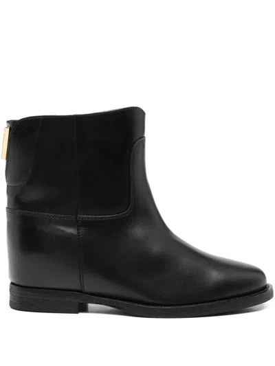 Via Roma 15 Gold-detail Leather Boots In Black