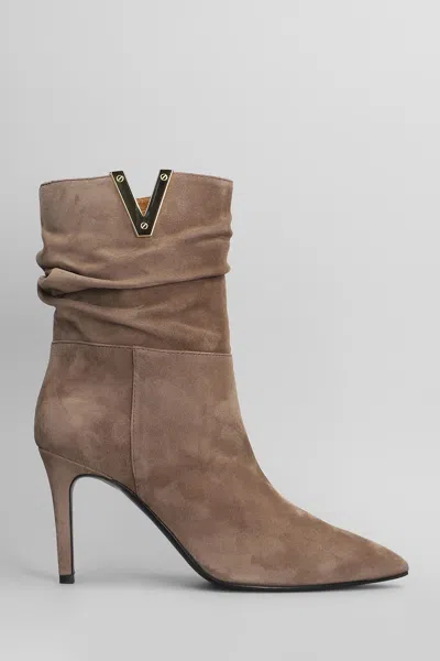 Via Roma 15 High Heels Ankle Boots In Taupe Suede In Brown