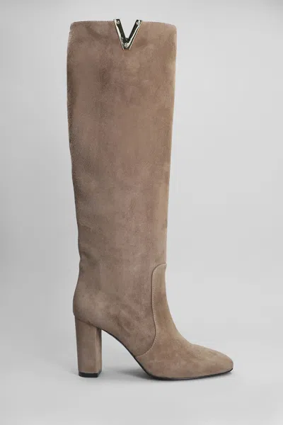 Via Roma 15 High Heels Boots In Beige Suede In Sand