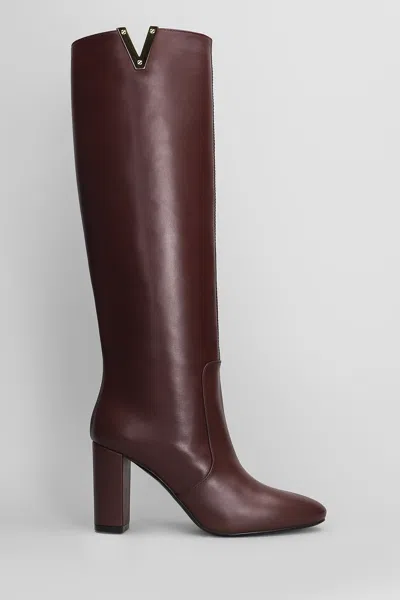 Via Roma 15 High Heels Boots In Bordeaux Leather In Burgundy