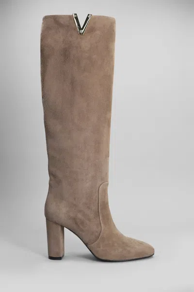 Via Roma 15 High Heels Boots In Taupe Suede
