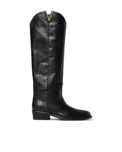 Via Roma 15 High Texan Boot With Gold V In G30 Nero