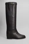 Via Roma 15 Tall Leather Boots With Decorative Strap In Brown