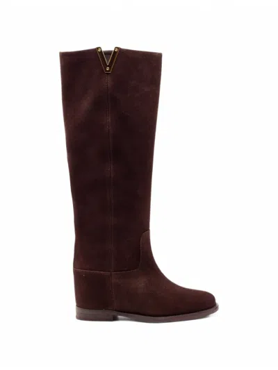 Via Roma 15 Internal Wedge Knee-high Boots In Animal Print