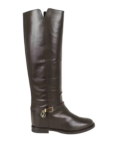 Via Roma 15 Knee Boot In Smooth Leather In Brown