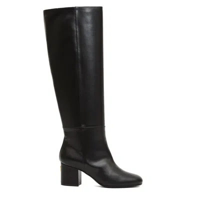 Via Roma 15 Knee-high Black Leather Boot With 70mm Block Heel