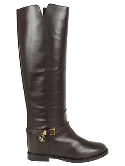 Via Roma 15 Knee-high Boot With Gold V And Suede