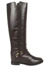 Via Roma 15 Chic Knee-high Leather Boots With Gold-colored Metal Detail And Suede Accents