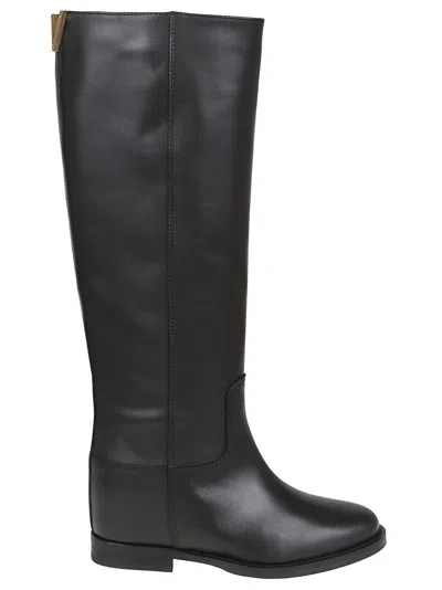 VIA ROMA 15 KNEE-HIGH CALFSKIN BOOTS WITH GOLD-TONE ACCENT