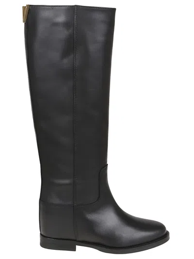 Via Roma 15 Knee-high Calfskin Boots With Gold-tone Accent In Black