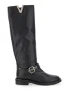 Via Roma 15 Black Knee Boots With V-lateral Detailing