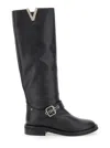 Via Roma 15 Black Knee Boots With V-lateral Detailing In Black