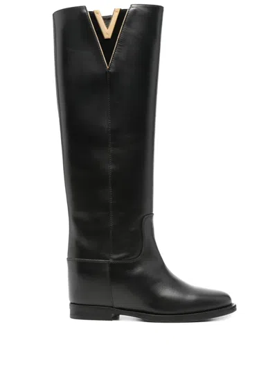 Via Roma 15 Knee-length Leather Boots In Black