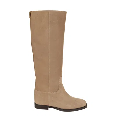 Via Roma 15 Knee-high Flat Boots In Beige