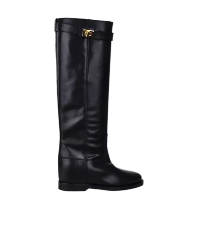 Via Roma 15 Knee-length Leather Boots In Black