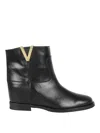 Via Roma 15 Calfskin Ankle Boot With Decorative Gold-tone Plaque In Black