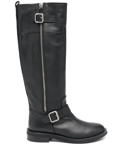Via Roma 15 Leather Boots In Black