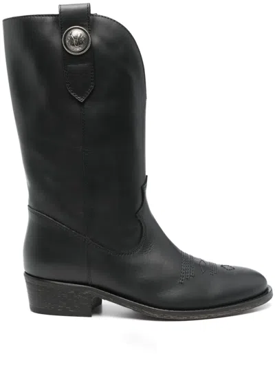 Via Roma 15 Leather Boots In Black