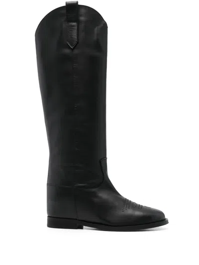Via Roma 15 Leather Boots In Black