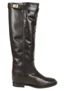 Via Roma 15 Leather Boots With Hook-and-eye Strap In Black
