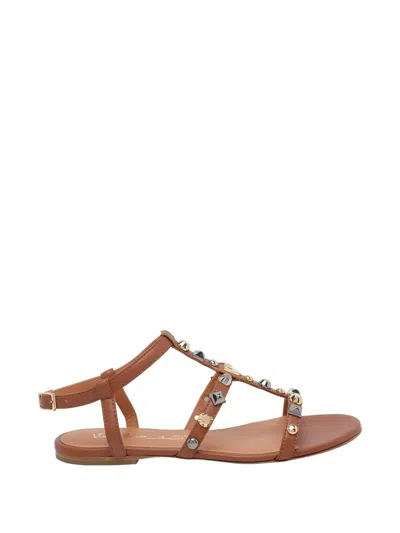 Via Roma 15 Leather Sandals In Brown