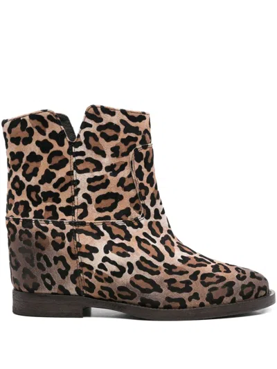 Via Roma 15 Leopard-print Calf-leather Ankle Boots In Brown