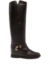 Via Roma 15 Knee-high Boot With Gold V And Suede In Brown