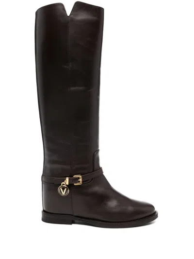 Via Roma 15 Knee-high Boot With Gold V And Suede In Black