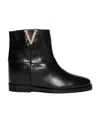 Via Roma 15 Calfskin Ankle Boot With Decorative Gold-tone Plaque In Black