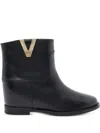 Via Roma 15 Calfskin Ankle Boot With Decorative Gold-tone Plaque In Black