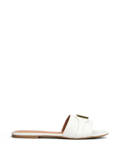 Via Roma 15 Logo Leather Flat Sandals In White