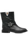 Via Roma 15 Logo-plaque Leather Boots In Black