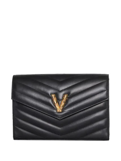 Via Roma 15 Logo-plaque Quilted Shoulder Bag In Black