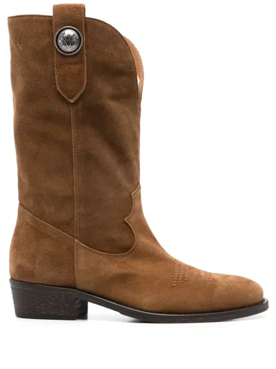 VIA ROMA 15 LOGO-PLAQUE SUEDE BOOTS