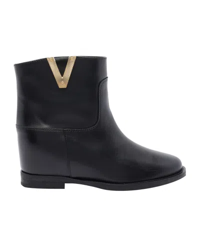 Via Roma 15 Logo Round-toe Boots In Black