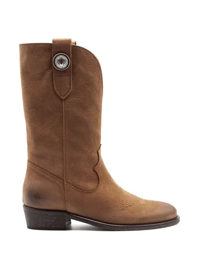 Via Roma 15 Logo-appliqué Cowboy Boots In Brown