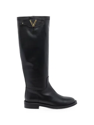 Via Roma 15 Logo-plaque Knee-high Boots In Black