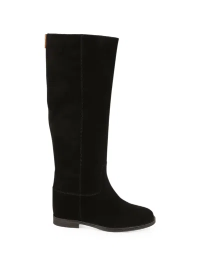 Via Roma 15 Luxury Knee-high Soft Suede Internal Rise Boots In Black