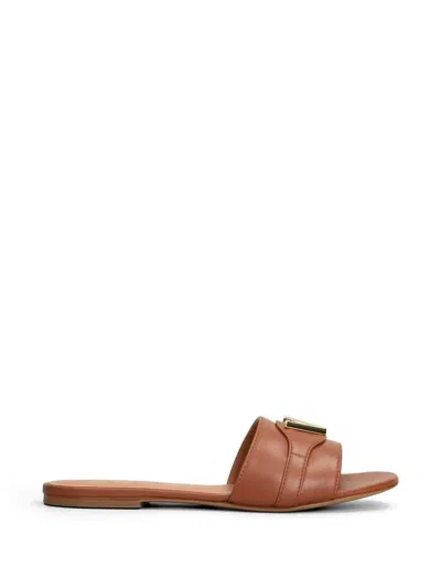 Via Roma 15 Logo-plaque Leather Flat Sandals In Brown