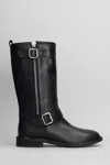 Via Roma 15 Low Heels Ankle Boots In Black Leather In Black