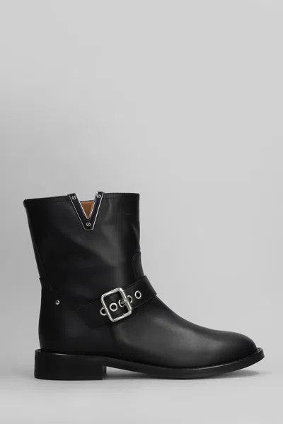 VIA ROMA 15 LOW HEELS ANKLE BOOTS IN BLACK LEATHER