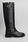 Via Roma 15 Low Heels Ankle Boots In Black Leather In Black