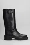 Via Roma 15 Low Heels Boots In Black Leather In Black