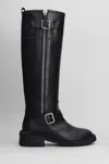 Via Roma 15 Black Leather Boot With Side Zip And Buckle Detail In Black