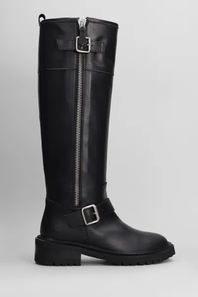 Via Roma 15 Low Heels Boots In Black Leather