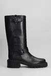 Via Roma 15 Low Heels Boots In Black Leather In Black